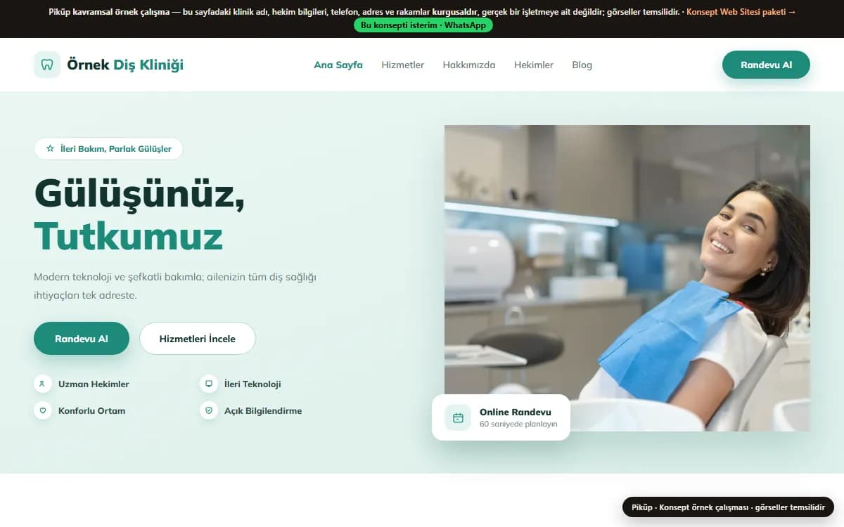 Diş Kliniği Web Sitesi — konsept örnek ekran görüntüsü