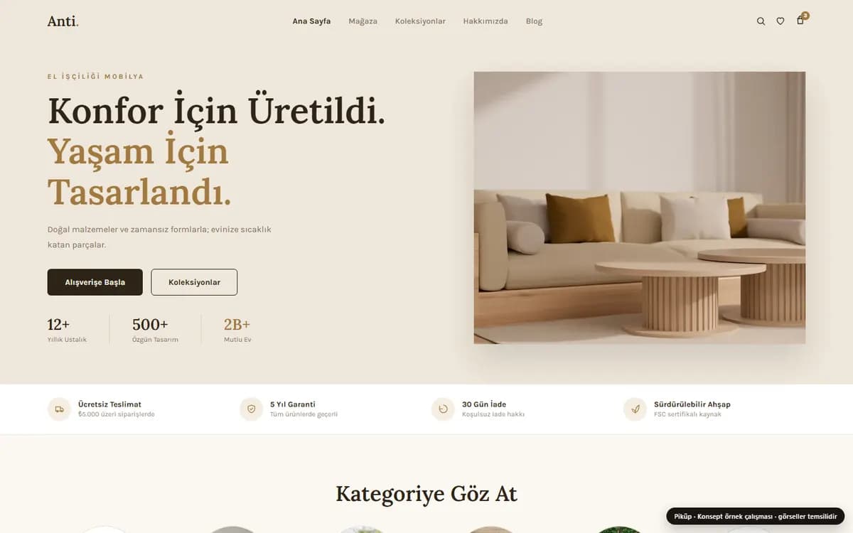 Butik mobilya örneği — Sade, ürüne odaklanan mağaza düzeni