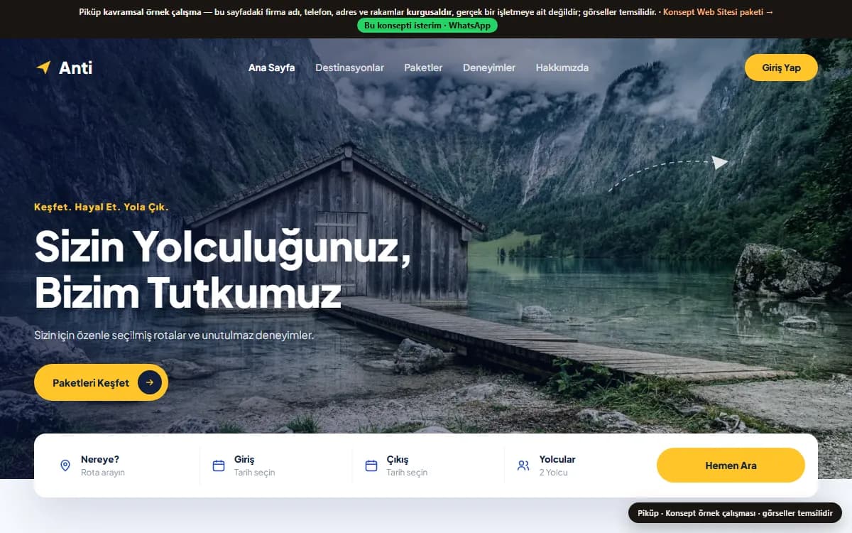 Seyahat Acentesi Web Sitesi — konsept örnek ekran görüntüsü