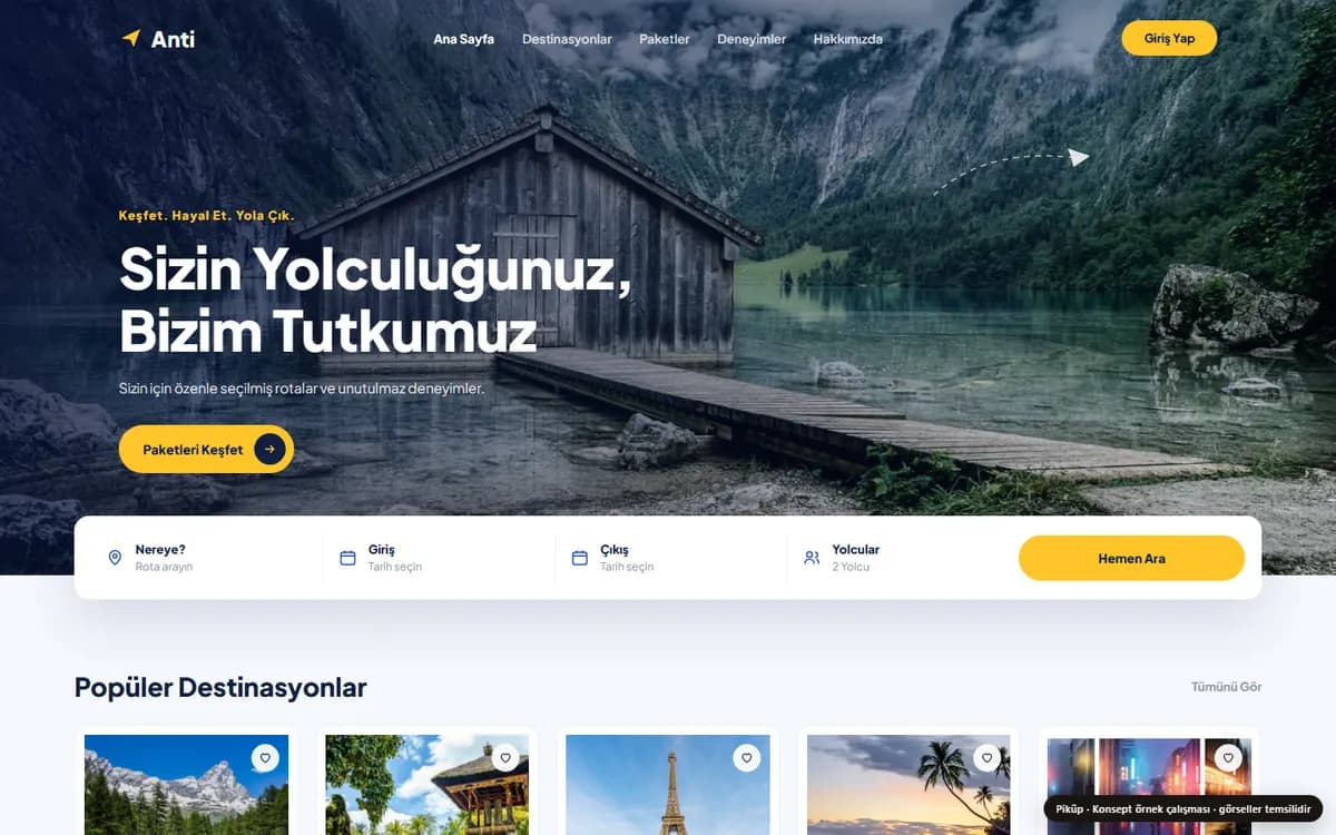 Seyahat acentesi örneği — Piküp konsept çalışması ekran görüntüsü