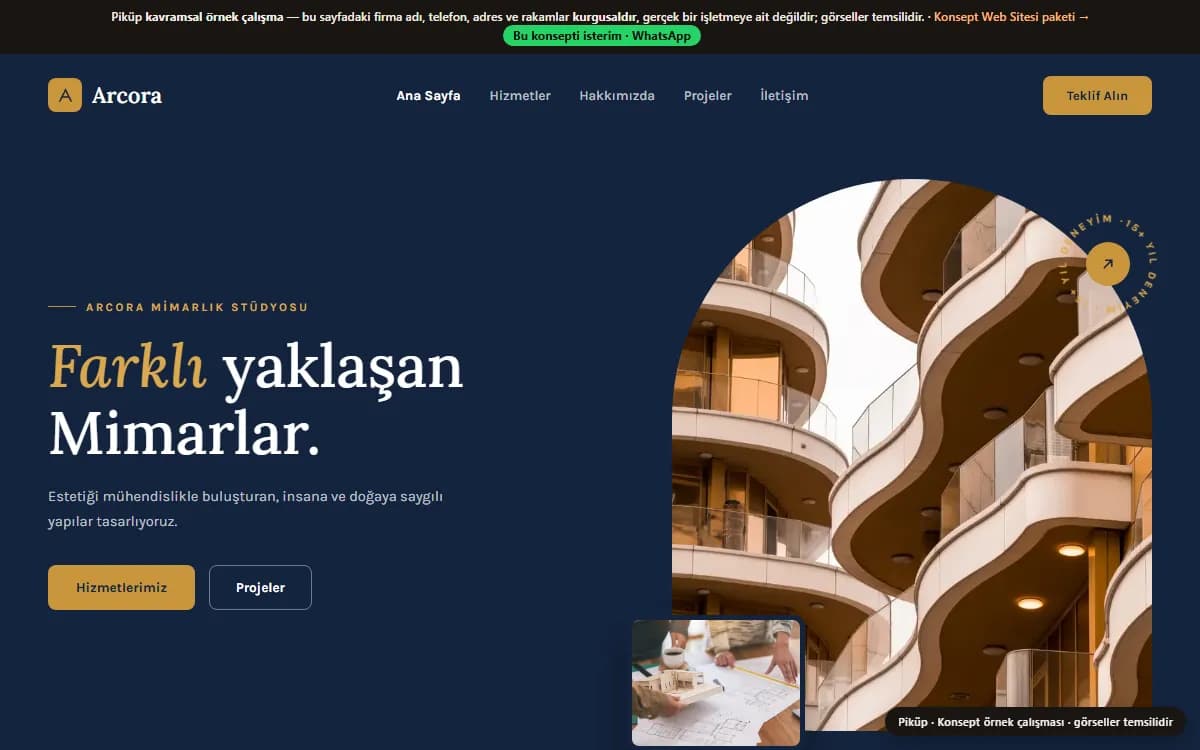 Mimarlık Web Sitesi — konsept örnek ekran görüntüsü