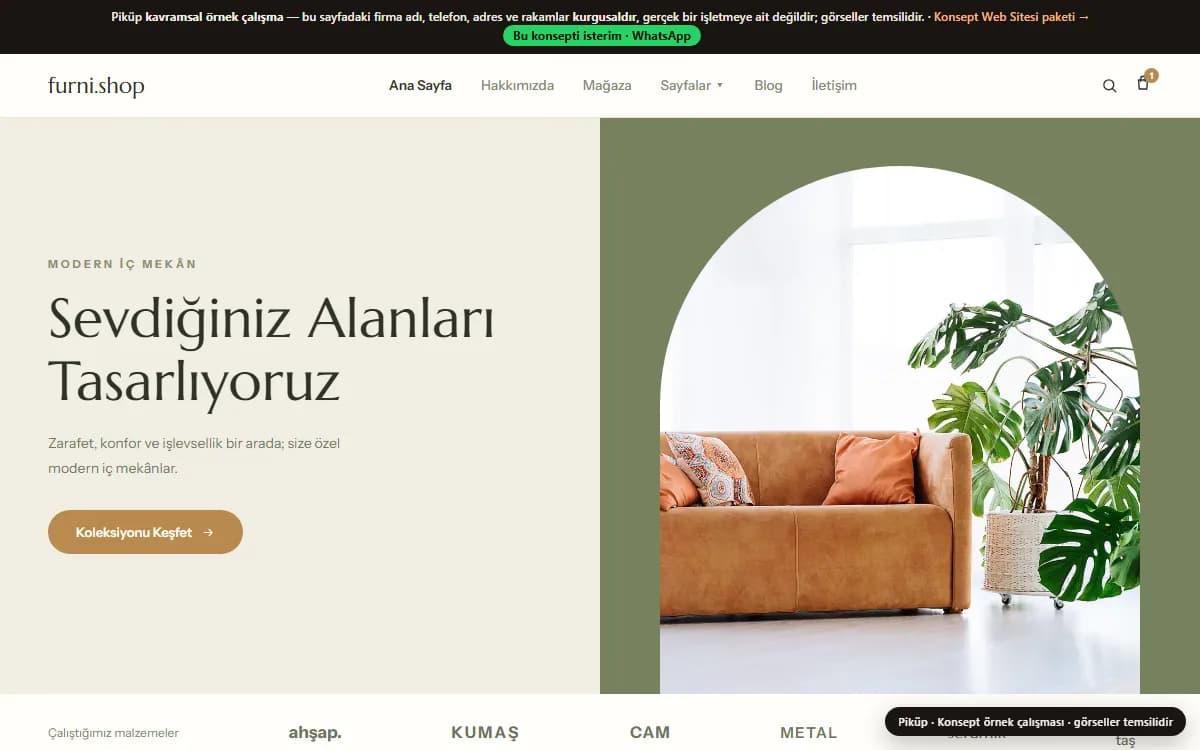 Mobilya Web Sitesi — konsept örnek ekran görüntüsü
