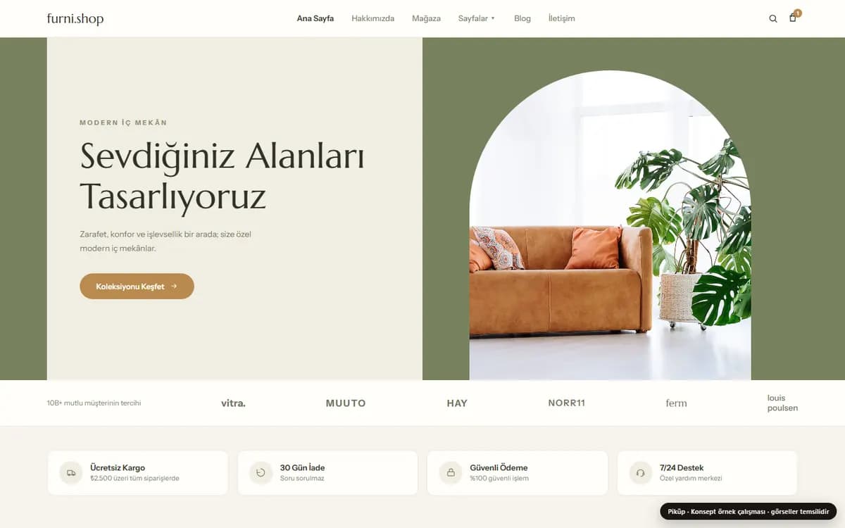 Mobilya mağazası örneği — Piküp konsept çalışması ekran görüntüsü