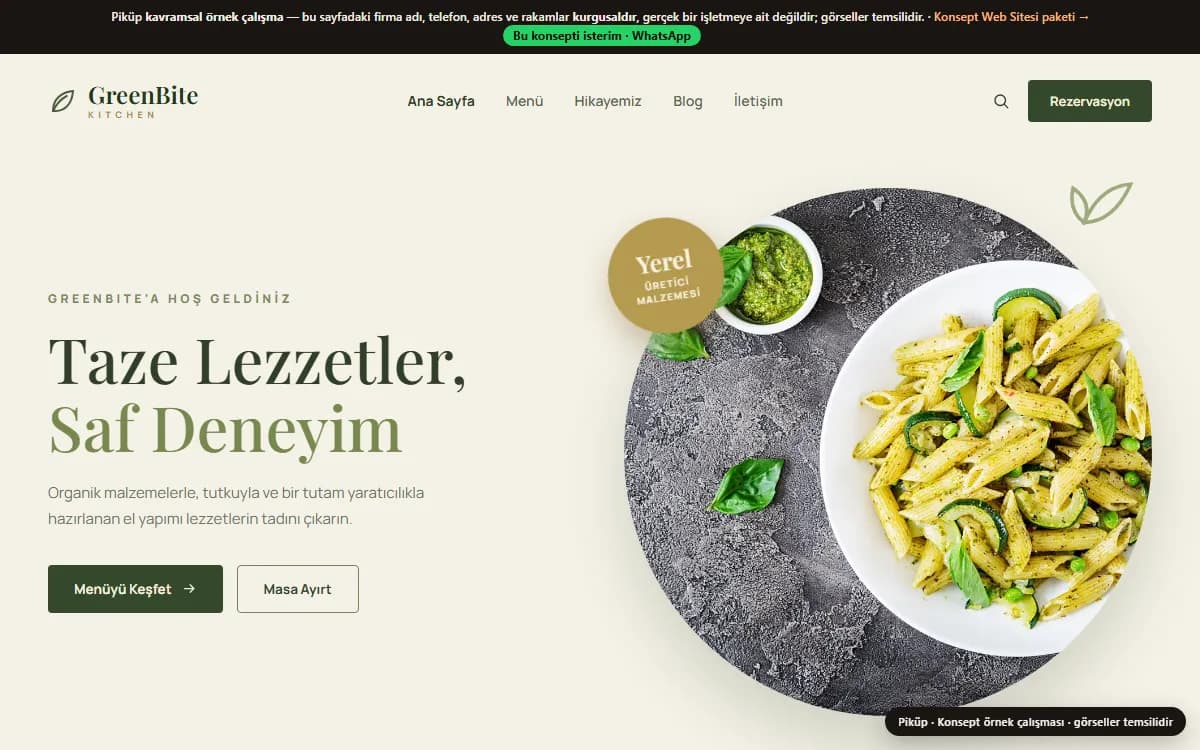 Restoran ve Kafe Web Sitesi — konsept örnek ekran görüntüsü