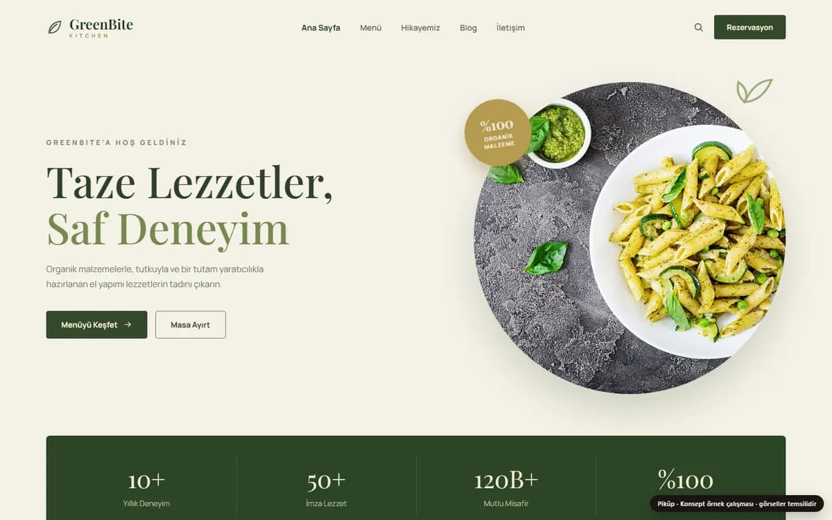 Restoran örneği — Piküp konsept çalışması ekran görüntüsü