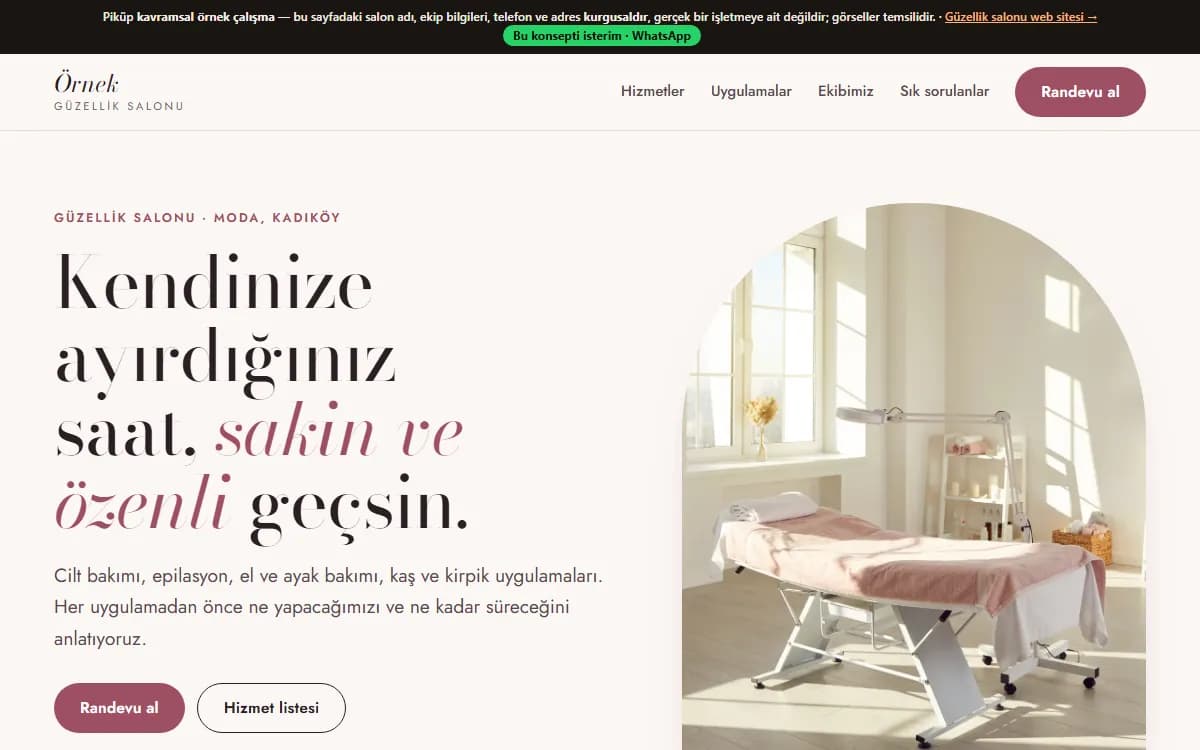 Güzellik salonu örneği — Piküp konsept çalışması ekran görüntüsü