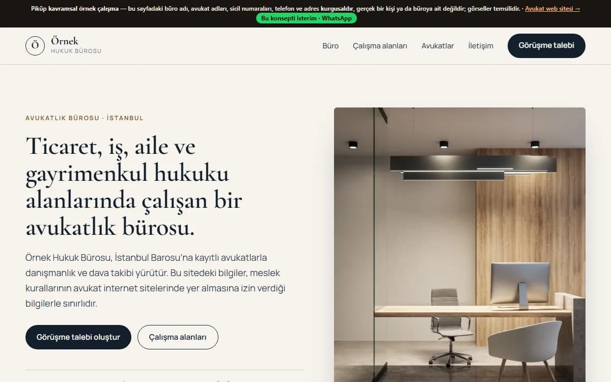 Avukat Web Sitesi — konsept örnek ekran görüntüsü