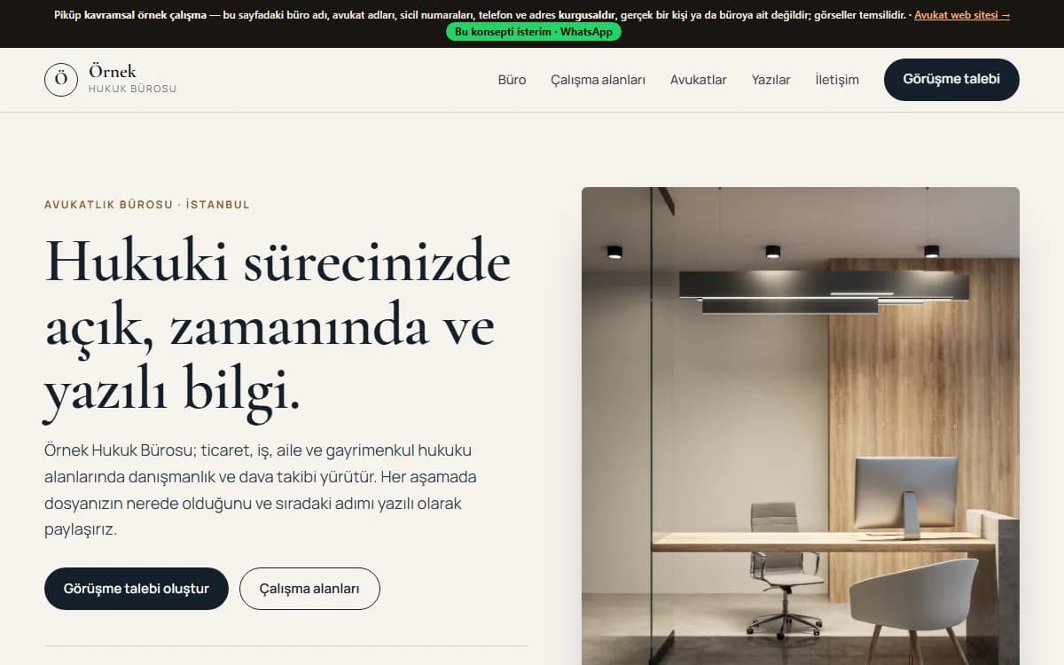 Hukuk bürosu örneği — Piküp konsept çalışması ekran görüntüsü