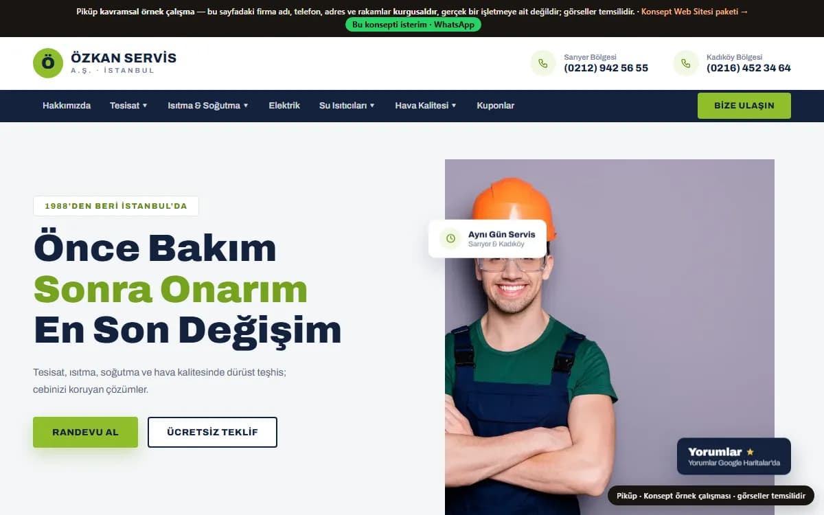 Teknik Servis Web Sitesi — konsept örnek ekran görüntüsü